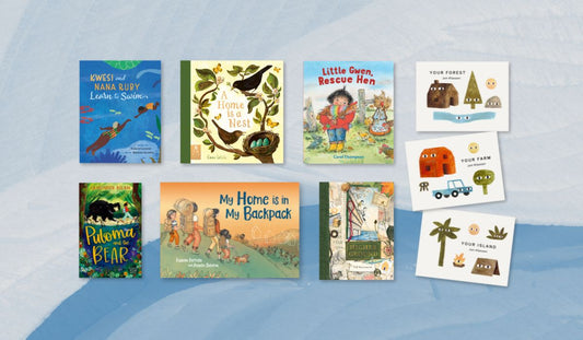 All books reviewed here are shown in this image against a painterly pale blue background